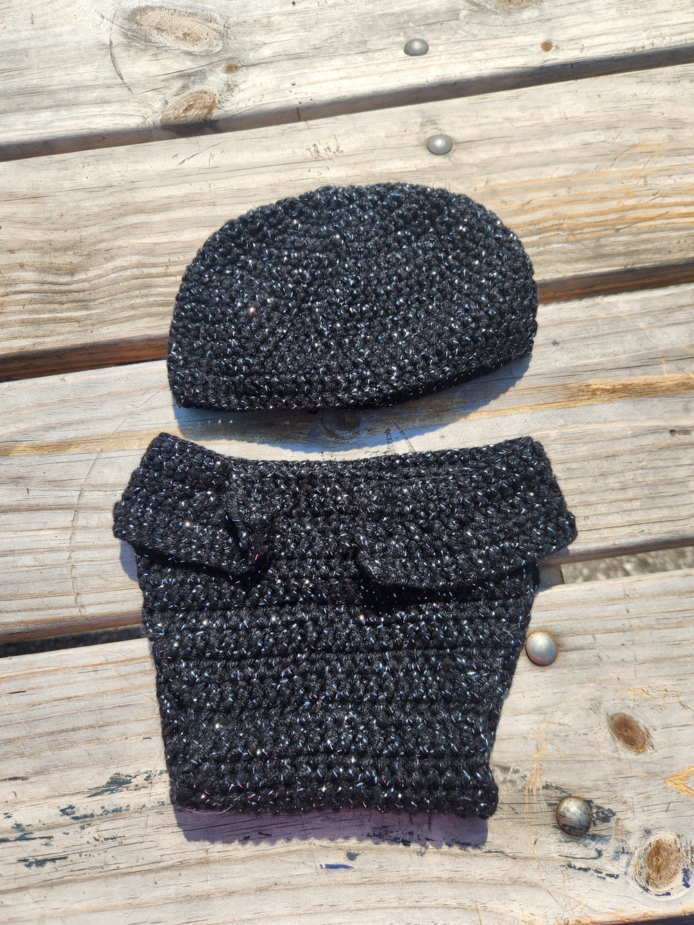 Handmade Black Crochet Baby Outfit Set